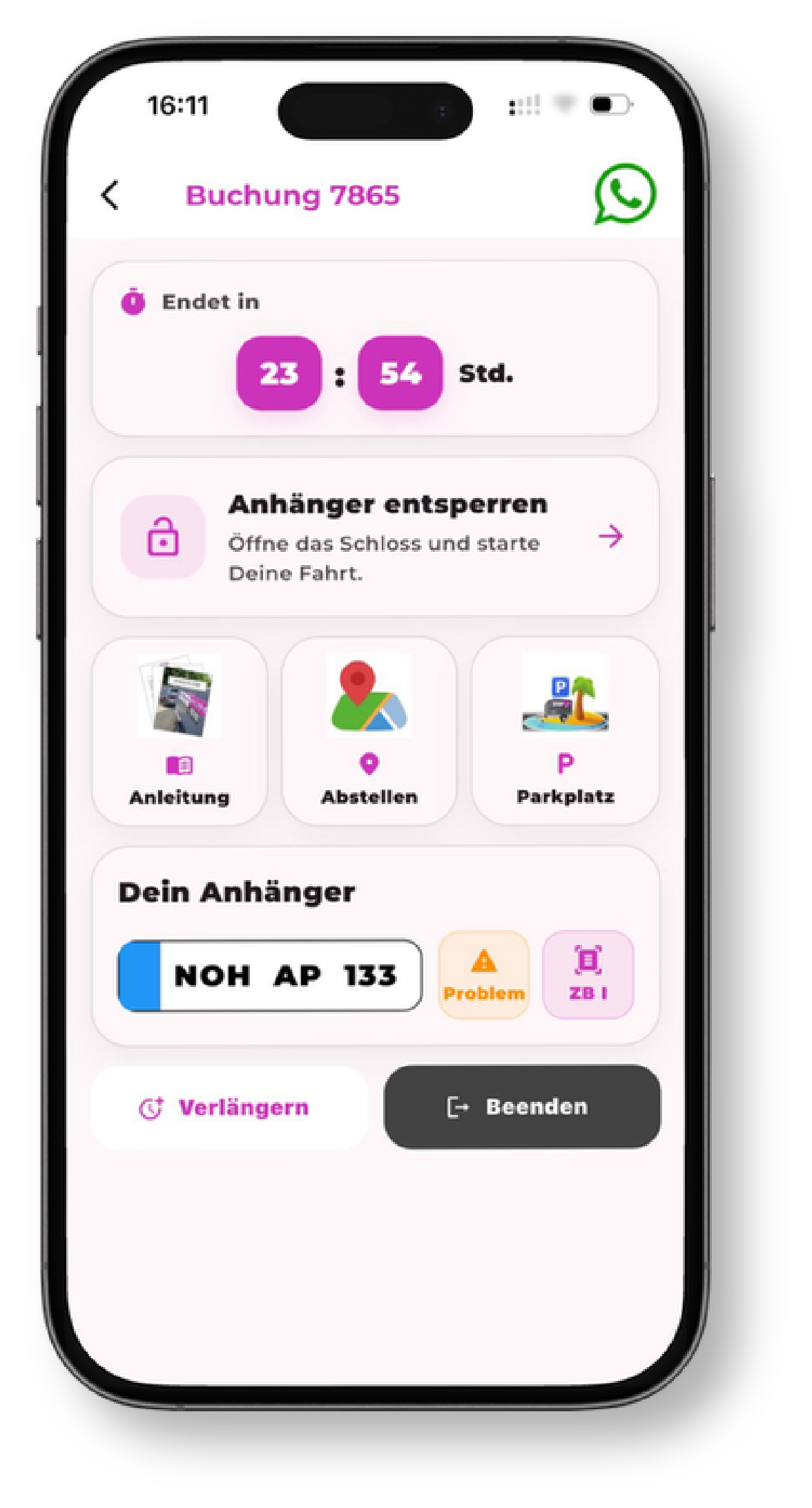 Laufende Miete und digitales Öffnen des Anhängers