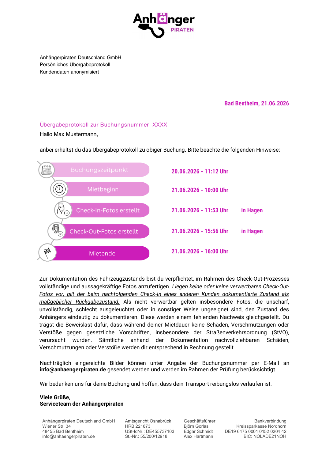 Anonymisiertes Übergabeprotokoll mit Timeline
